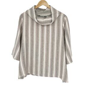 bryn WALKER Linen Lagenlook Oversized Cowl-neck Top Natural Stripes Size XS